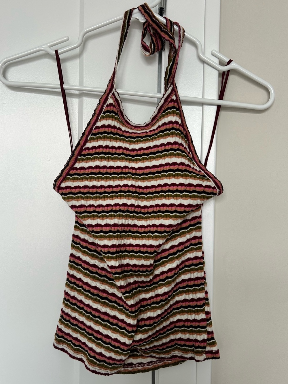 Women’s American Eagle Outfitters Striped Halter Knit Tank in Pink, Brown, Cream